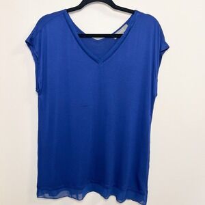 Cobalt Blue Tunic Top V Neck Sleeveless Blouse Flowy Comfy‎ Casual